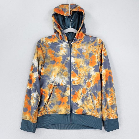 Nike Other - Nike Jacket Boys Large Orange Gray Hoodie Splatter 12/13 Years Youth Full Zip